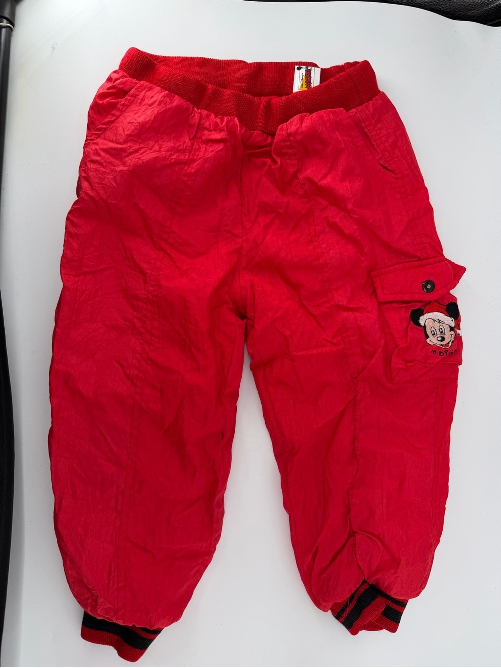 Vintage 90s Walt Disney Mickey Mouse Red Lined Track Pants Kids Size 4 Joggers